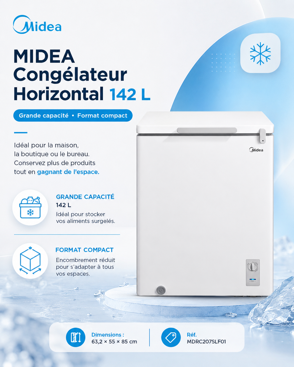 MIDEA Congélateur Horizontal 142 L Blanc – MDRC207SLF01