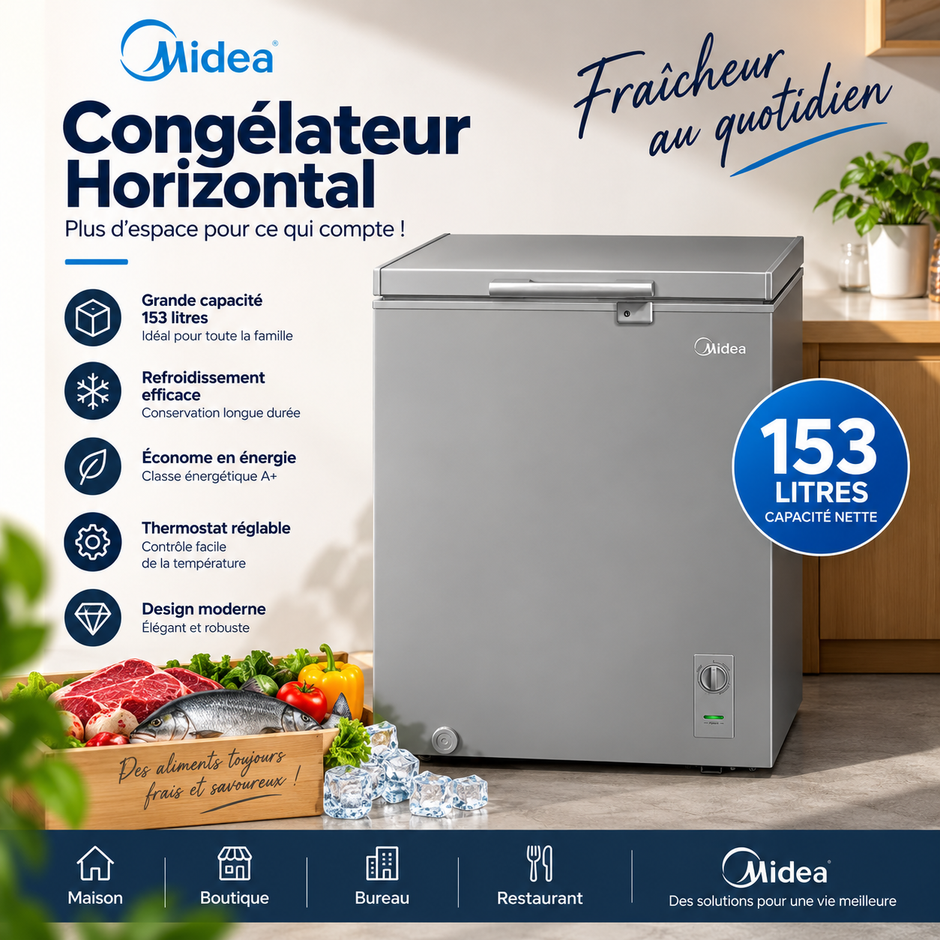 MIDEA Congélateur Horizontal 153 L Gris A+ – MDRC207FZG43