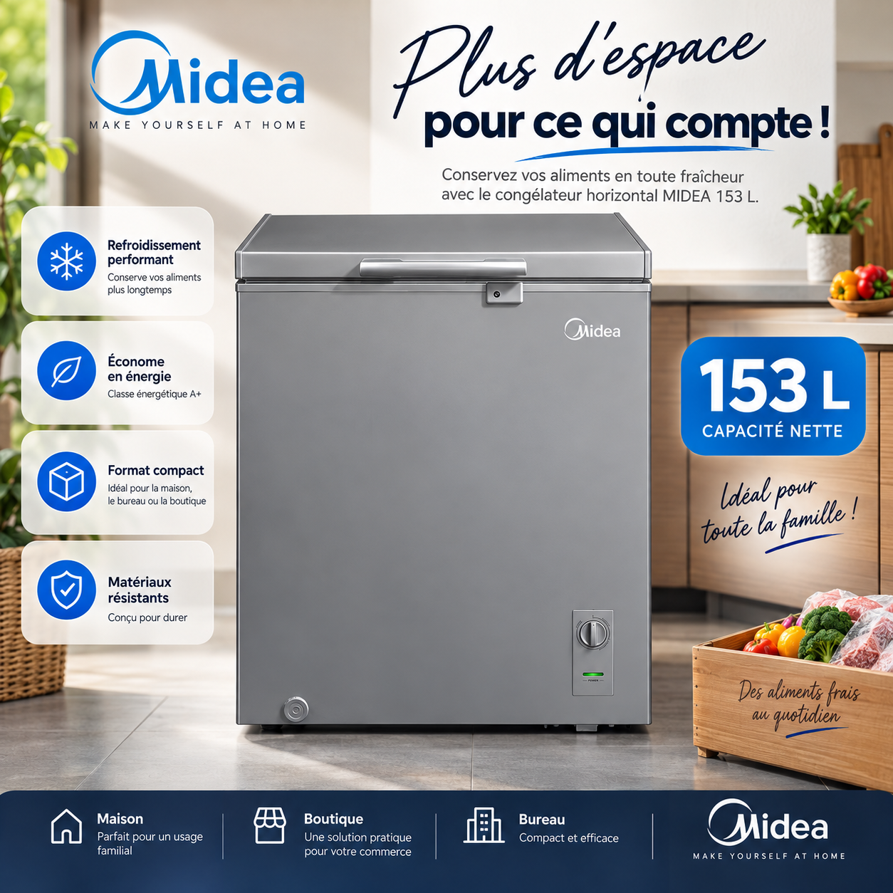 MIDEA Congélateur Horizontal 153 L Gris A+ – MDRC207FZG43