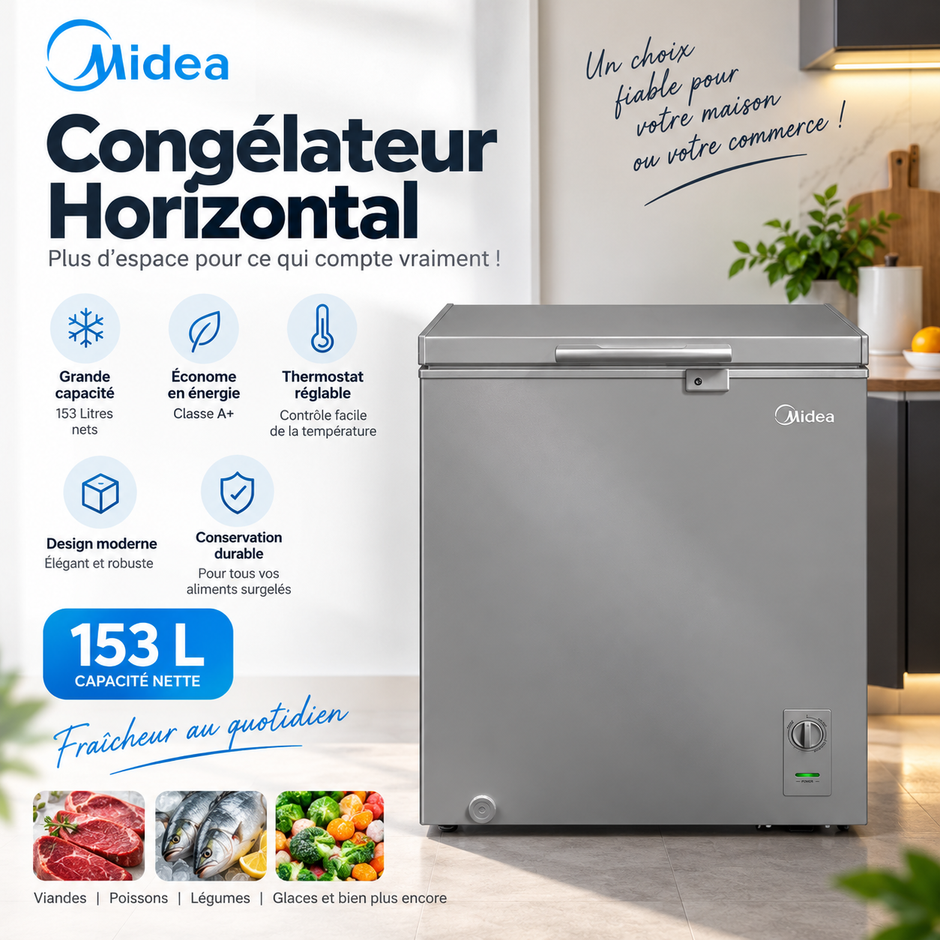 MIDEA Congélateur Horizontal 153 L Gris A+ – MDRC207FZG43