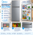 MIDEA Réfrigérateur 2 Portes 204 L Silver – 163 L + Congélateur 41 L – MDRT294FGF50D