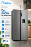 MIDEA Réfrigérateur Américain Side by Side 553 L Gris – Inverter Quattro avec Distributeur d’Eau – MDRS710FGF46D