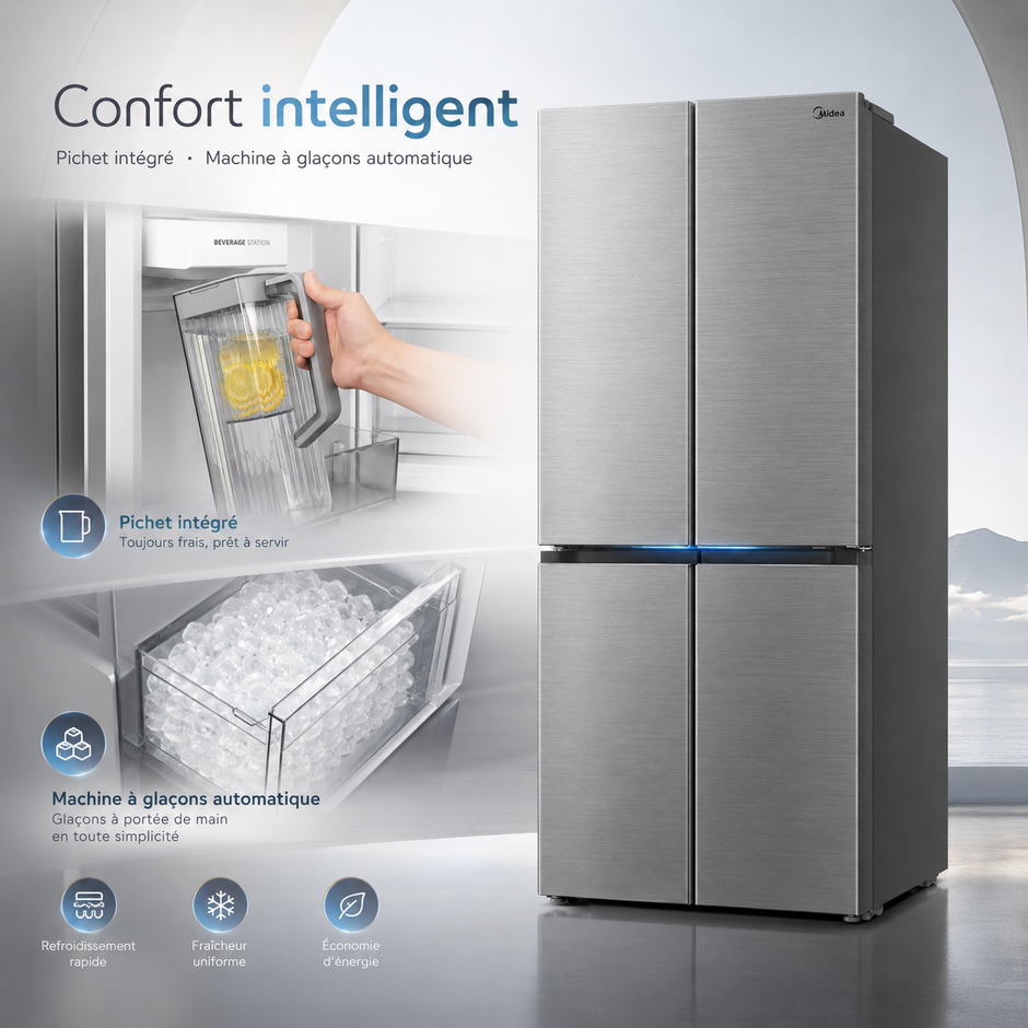 MIDEA Réfrigérateur 4 Portes 706 L Space Master Inverter Quattro – Gris – MDRM923CIH46M