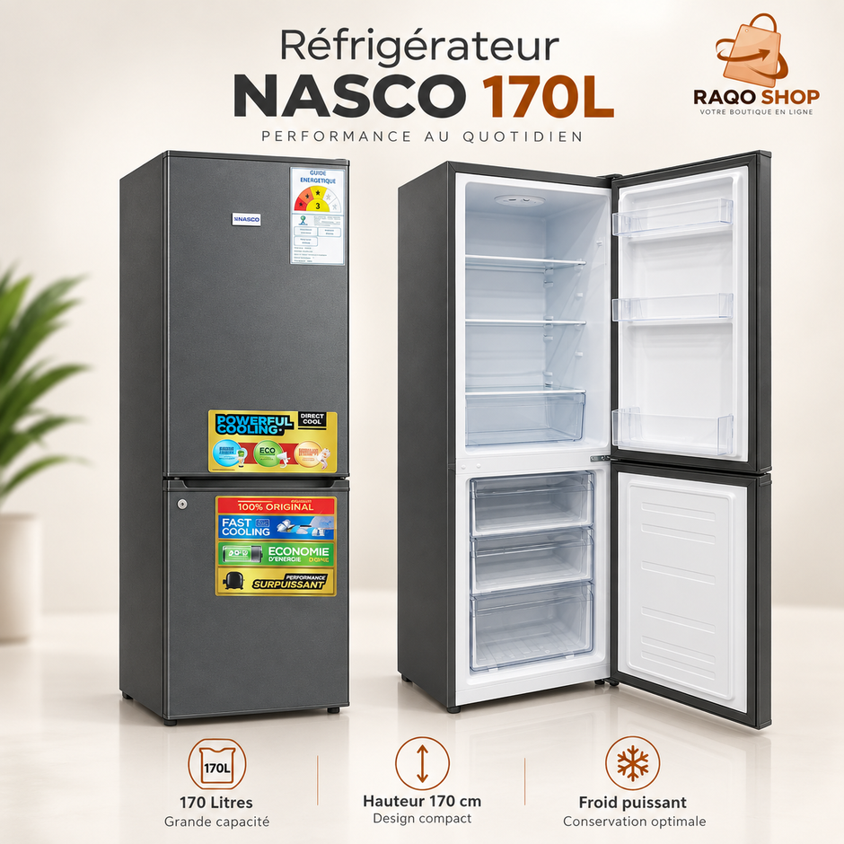Réfrigérateur Combiné NASCO 170L – SNASD2-250