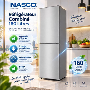 Réfrigérateur Combiné NASCO 160litres– NASD2-243FL