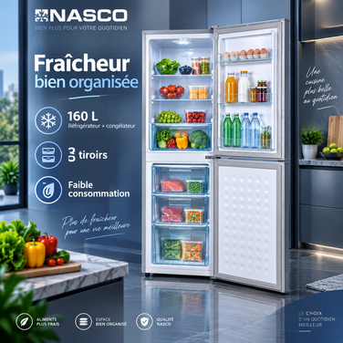 Réfrigérateur Combiné NASCO 160litres– NASD2-243FL