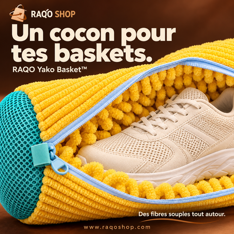 RAQO Yako Basket™ – Le Sac qui Lave et Protège tes Baskets en Machine