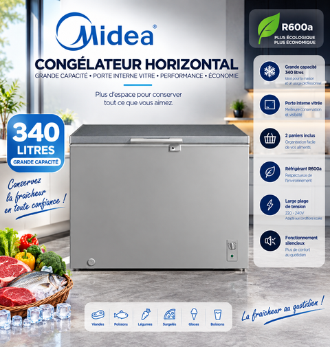 Congélateur Horizontal Midea 340 L – MDRC479FZG43 vue de face