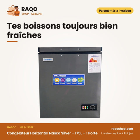 Vue de Face du Congélateur horizontal NASCO 175 litres Silver NAS-175FL