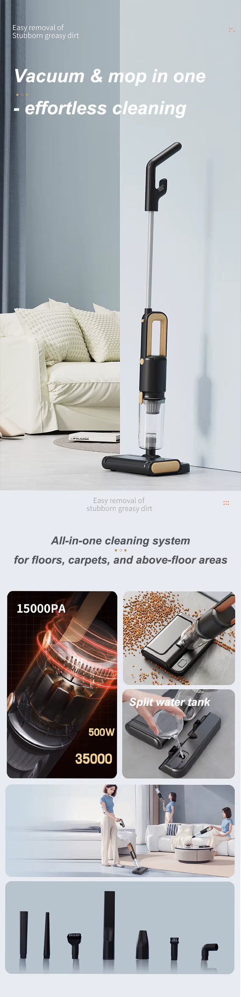 Balai Aspirateur Cyclonique 2 en 1 – Nettoyage Sec & Humide, Léger et Puissant