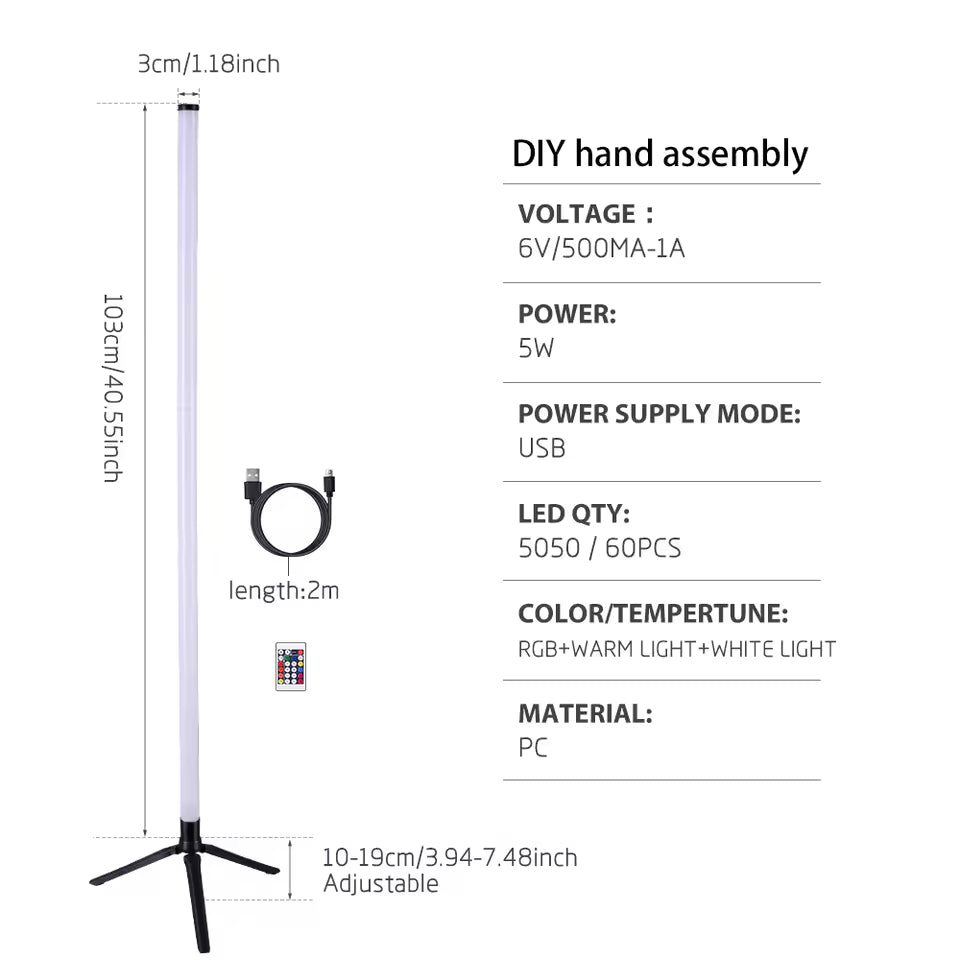 Lampadaire LED RGB Multicolore vue de face