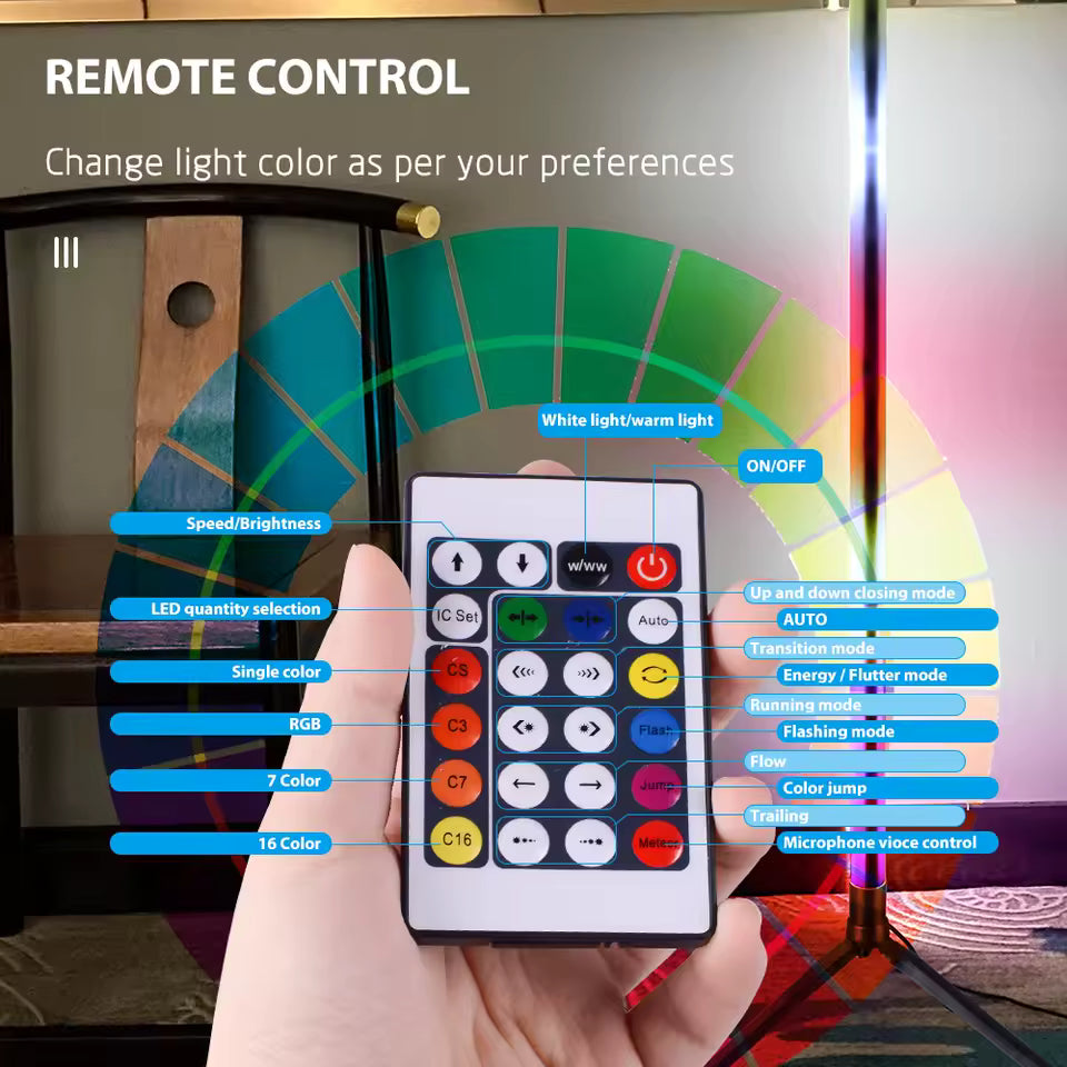 Lampadaire LED RGB Multicolore avec télécommande vue de face