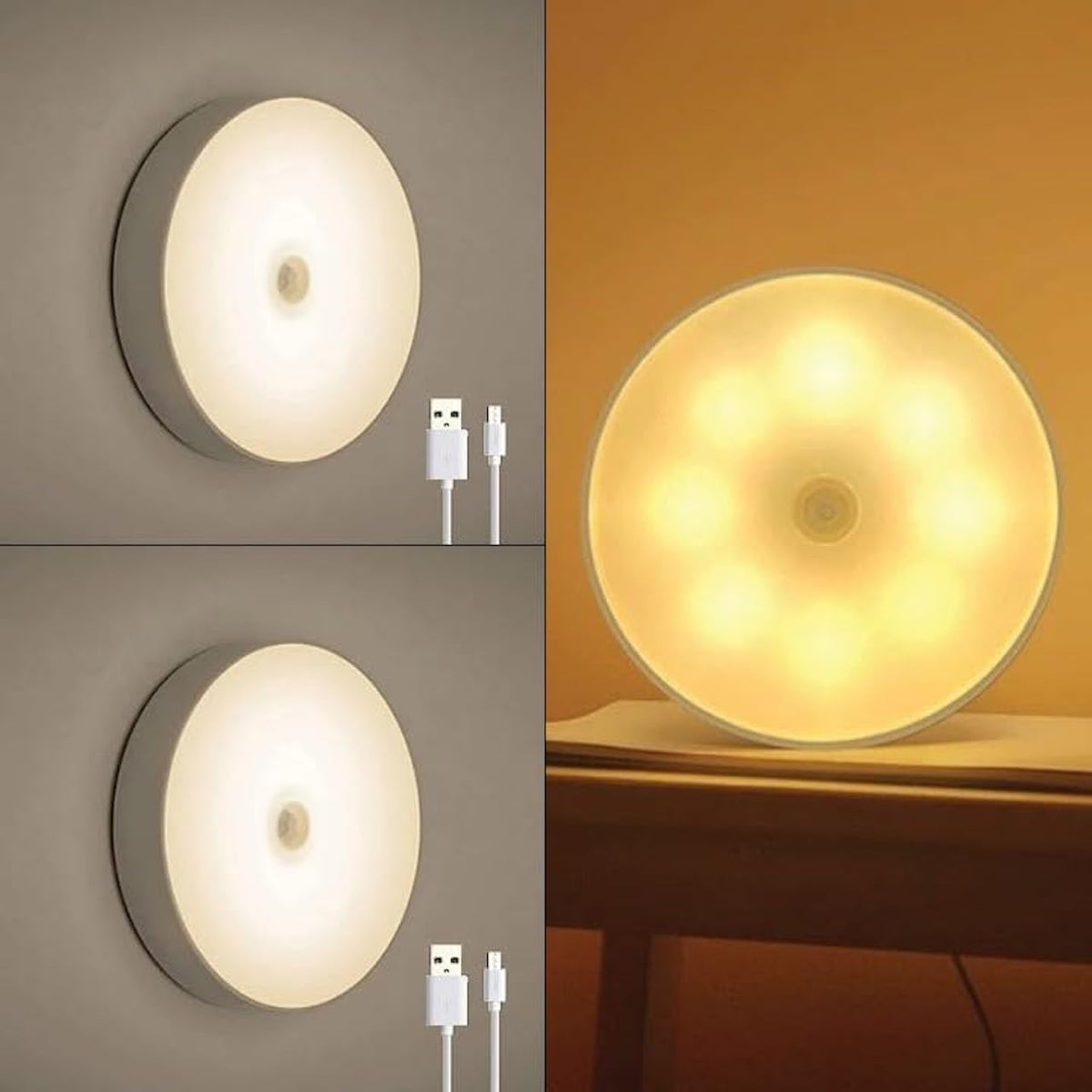 Lampe LED Rechargeable Sans Fil avec Détecteur de Mouvement vue sur 3 angles