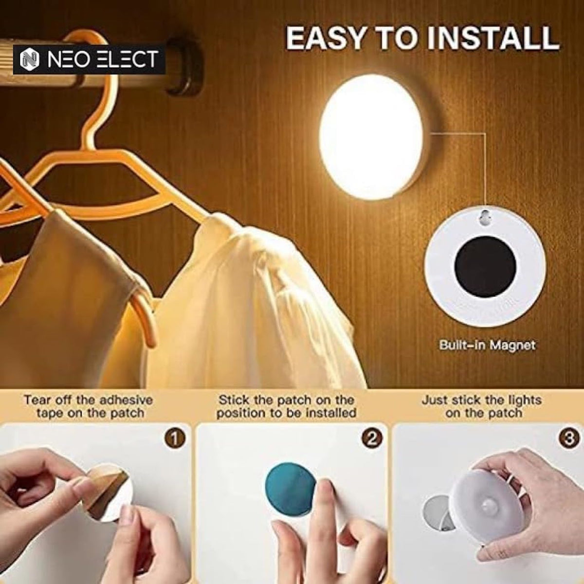 Lampe LED Rechargeable Sans Fil avec Détecteur de Mouvement à l'intérieur du placard