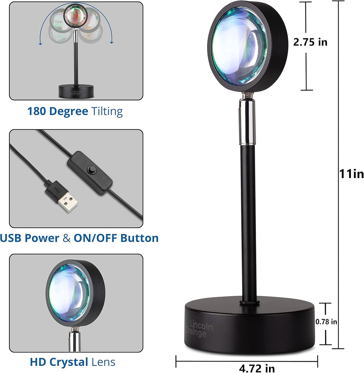 Lampe Projecteur Coucher de Soleil vue avec ses accessoires