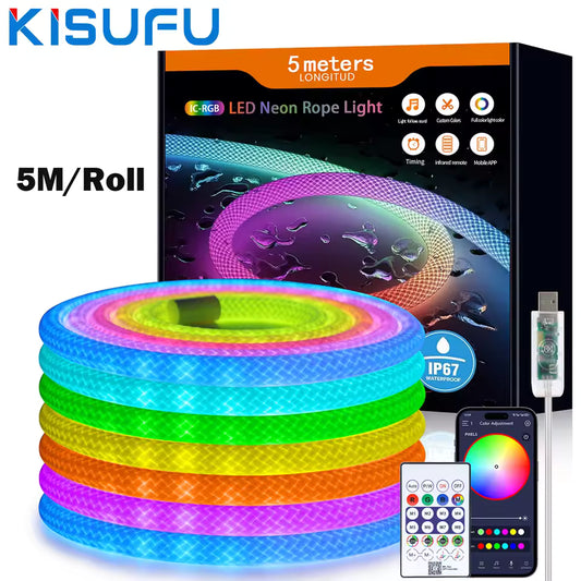 5 Metre de Bande LED Néon 360° Bluetooth –  Décorative pour Salon et Gaming