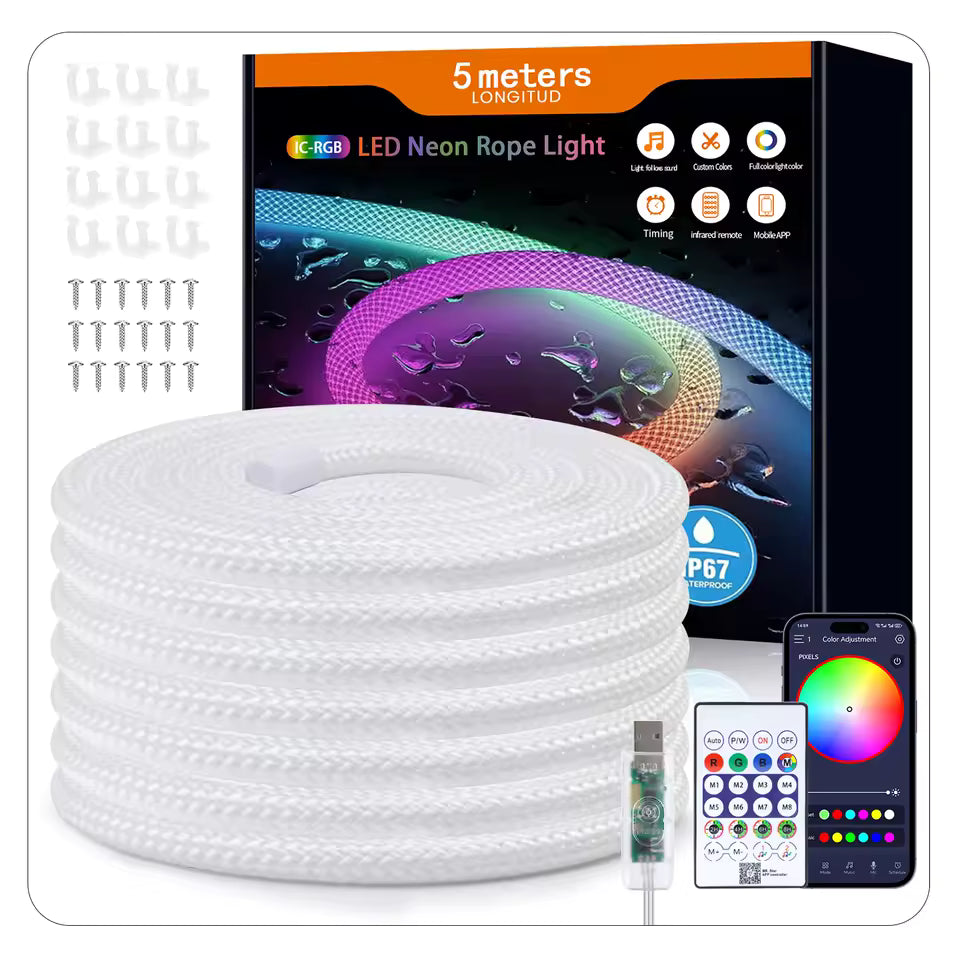 5 Metre de Bande LED Néon 360° Bluetooth –  Décorative pour Salon et Gaming