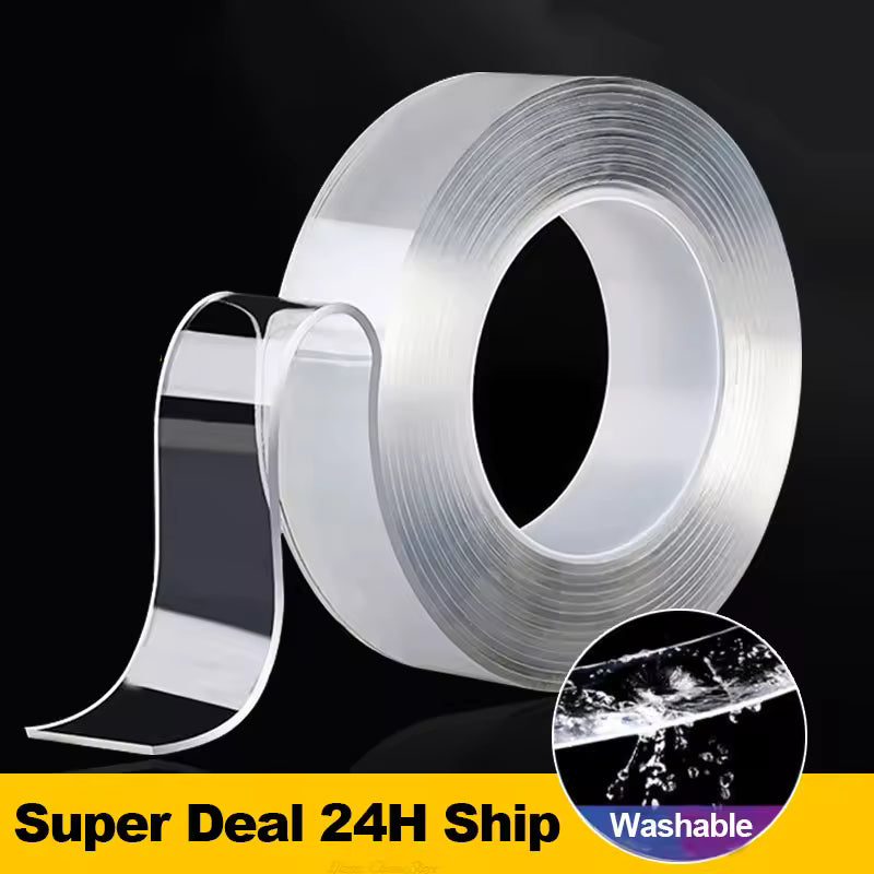 Nano Gel Tape Double Face Transparent – Ruban Adhésif Silicone Ultra Fort, Lavable et Réutilisable, Fixation Sans Perçage