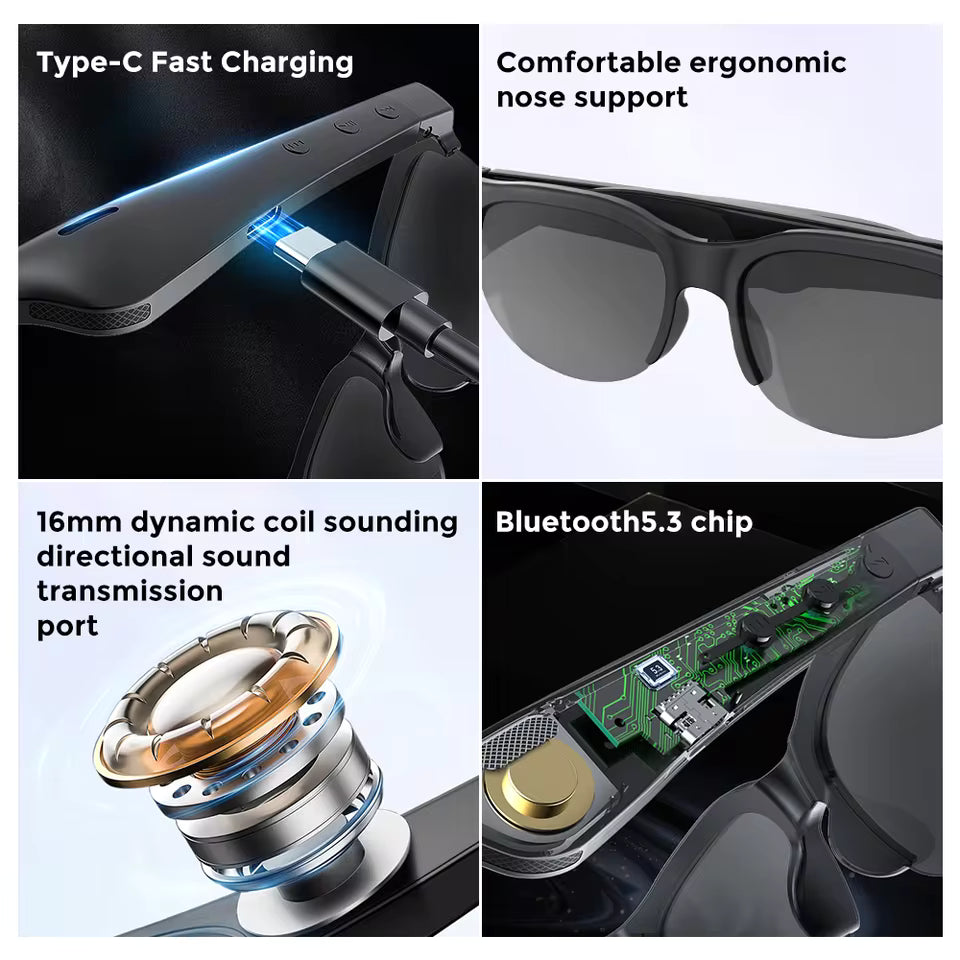 Lunettes Bluetooth Intelligentes avec Écouteurs Intégrés, Musique & Appels Mains Libres – Version Bluetooth Imperméable