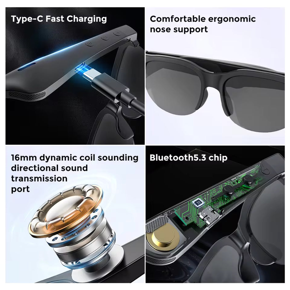 Lunettes Bluetooth Intelligentes avec Écouteurs Intégrés, Musique & Appels Mains Libres – Version Bluetooth Imperméable