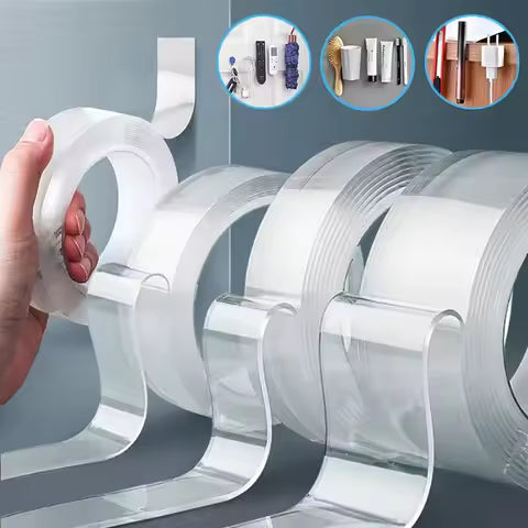 Nano Gel Tape Double Face Transparent – Ruban Adhésif Silicone Ultra Fort, Lavable et Réutilisable, Fixation Sans Perçage