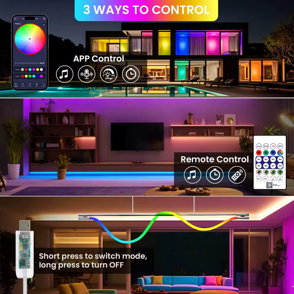 5 Metre de Bande LED Néon 360° Bluetooth –  Décorative pour Salon et Gaming