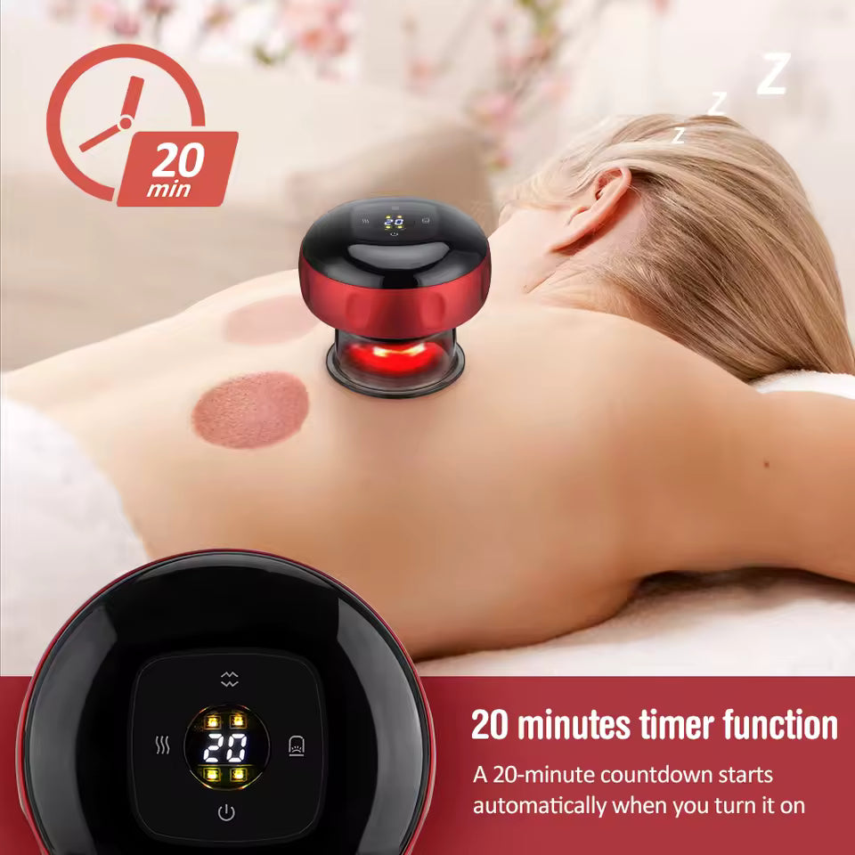 Appareil de Massage à Ventouses Électrique Intelligent – Chauffage à Lumière Rouge, 12 Niveaux de Succion, Écran LCD & Recharge USB