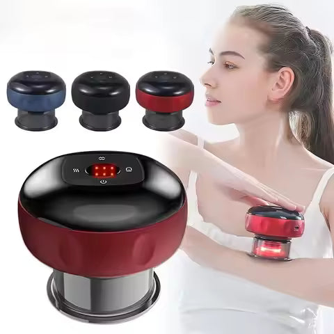 Appareil de Massage à Ventouses Électrique Intelligent – Chauffage à Lumière Rouge, 12 Niveaux de Succion, Écran LCD & Recharge USB