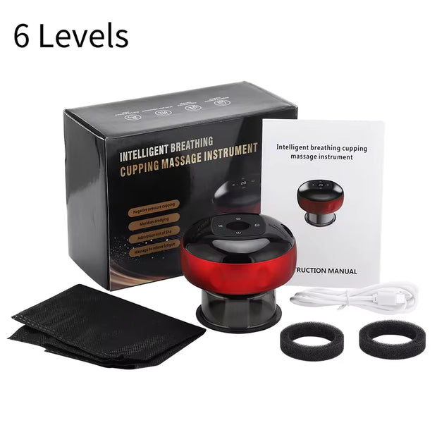 Appareil de Massage à Ventouses Électrique Intelligent – Chauffage à Lumière Rouge, 12 Niveaux de Succion, Écran LCD & Recharge USB