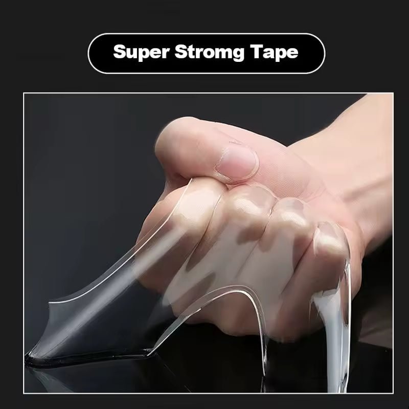 Nano Gel Tape Double Face Transparent – Ruban Adhésif Silicone Ultra Fort, Lavable et Réutilisable, Fixation Sans Perçage