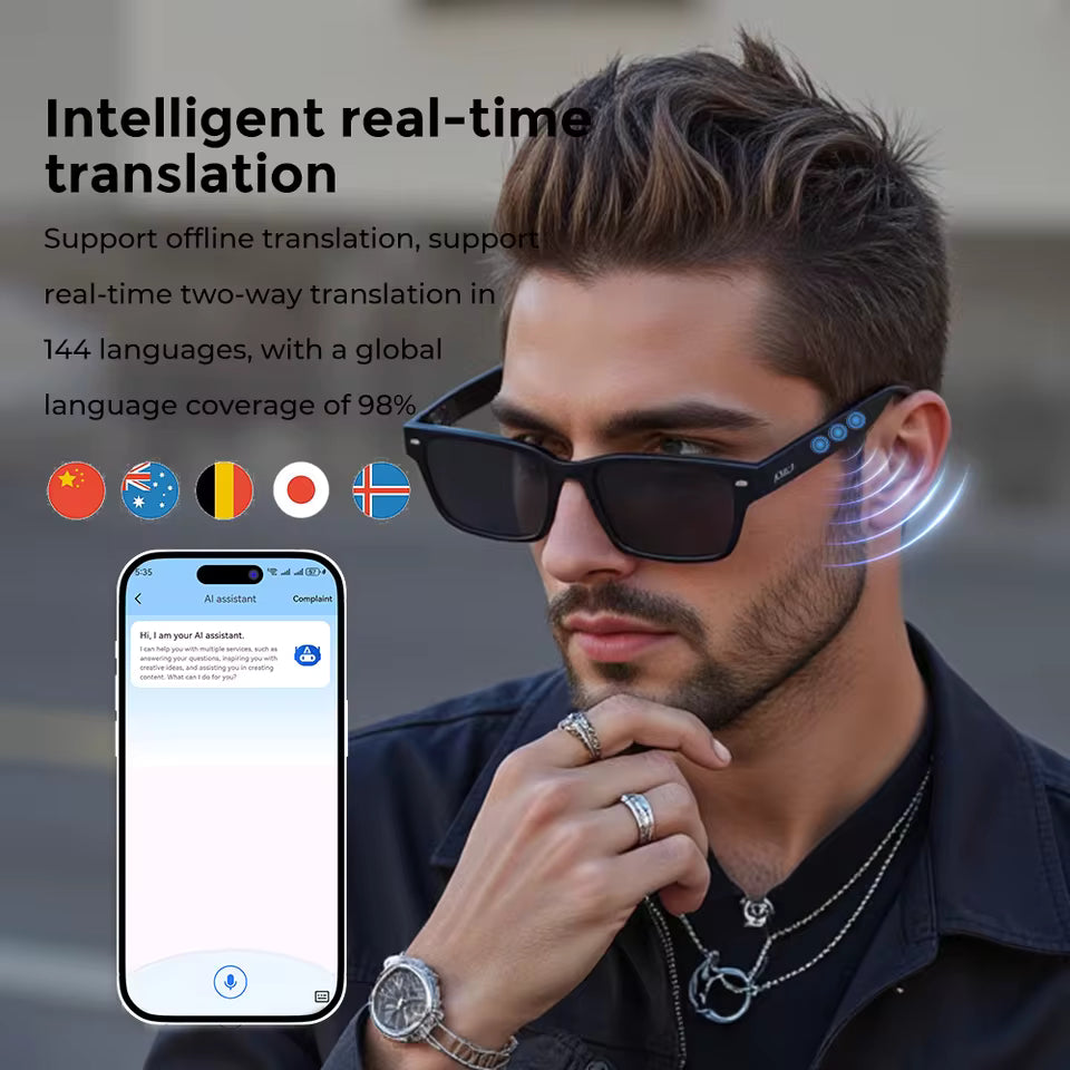 Lunettes Bluetooth Intelligentes avec Écouteurs Intégrés, Musique & Appels Mains Libres – Version Bluetooth Imperméable