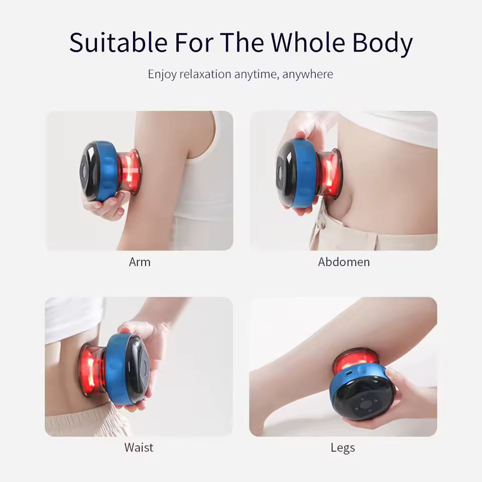 Appareil de Massage à Ventouses Électrique Intelligent – Chauffage à Lumière Rouge, 12 Niveaux de Succion, Écran LCD & Recharge USB