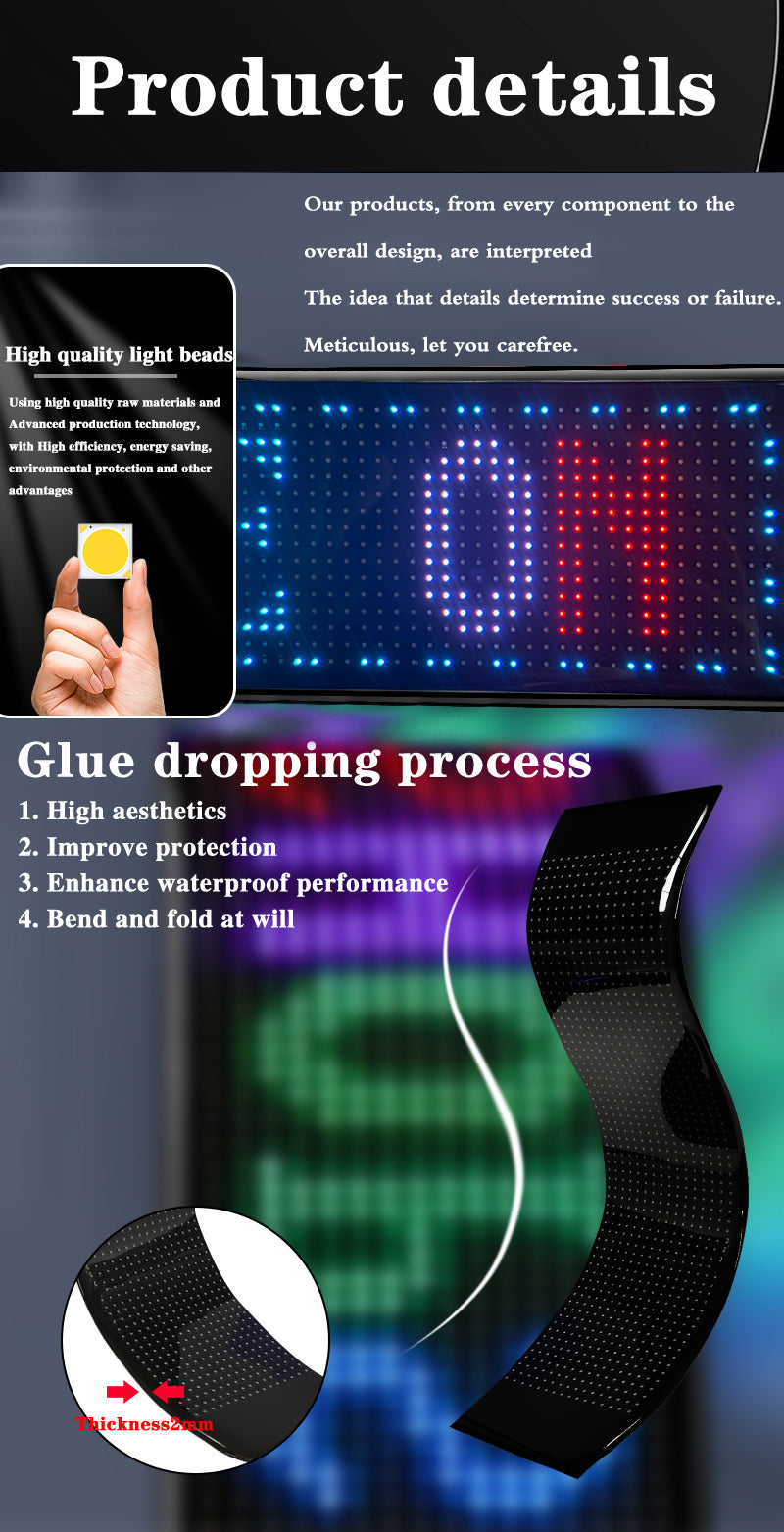 LED affichage flexible APP Bluetooth écran publicitaire couleur autocollant intelligente  écran souple affichage