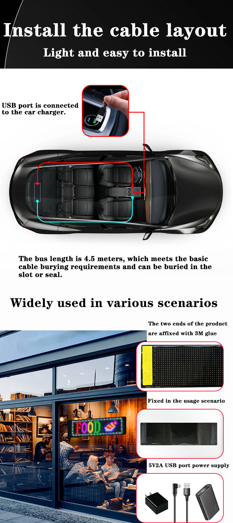 LED affichage flexible APP Bluetooth écran publicitaire couleur autocollant intelligente  écran souple affichage