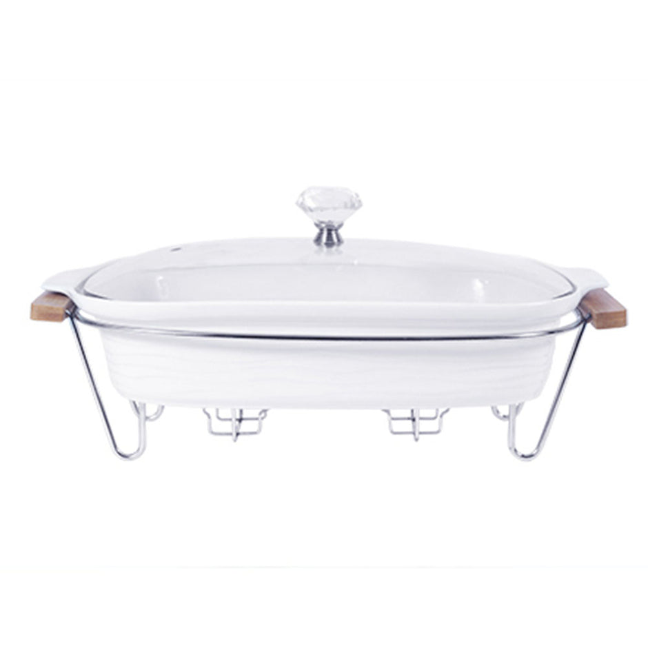 Soupière Ronde en Porcelaine avec Support Métal vue de face