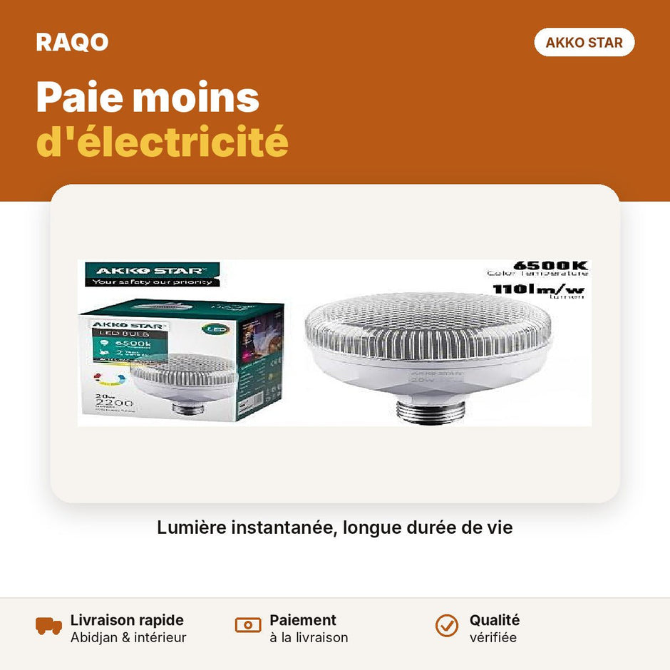 Ampoule LED 20W E27 série Diamond – lumière blanche 6500K | Akko Star - RAQO