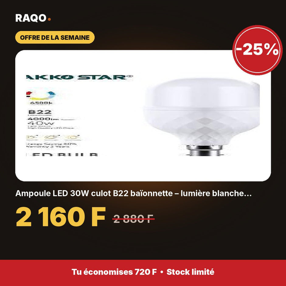 Ampoule LED 30W culot B22 baïonnette – lumière blanche 6500K | Akko Star - RAQO