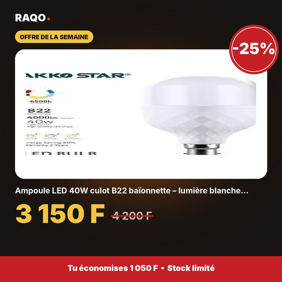 Ampoule LED 40W culot B22 baïonnette – lumière blanche 6500K | Akko Star - RAQO