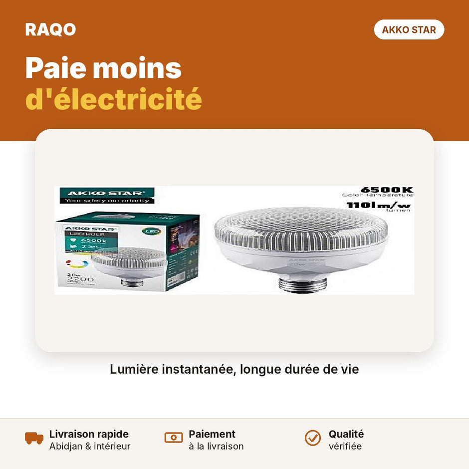 Ampoule LED 40W E27 série Diamond – lumière blanche 6500K | Akko Star - RAQO