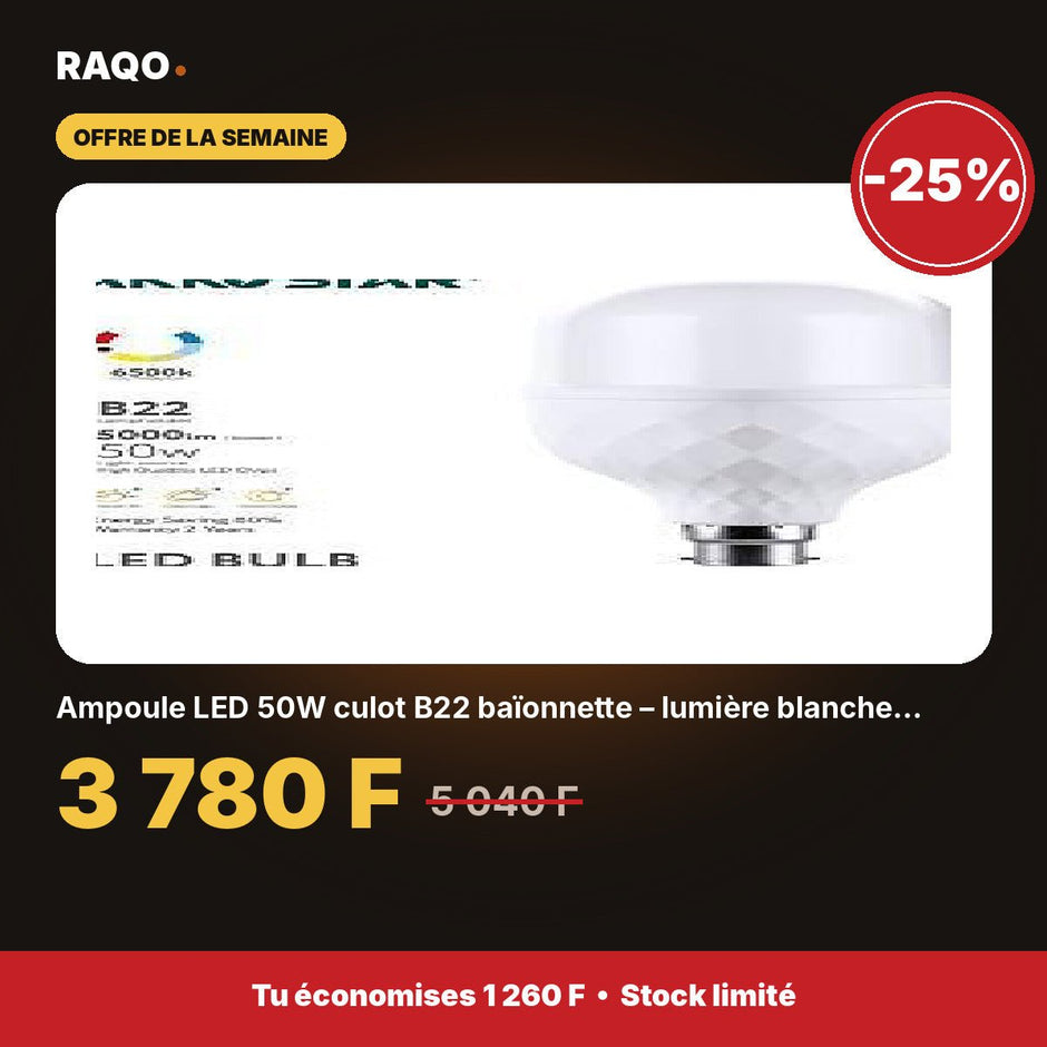 Ampoule LED 50W culot B22 baïonnette – lumière blanche 6500K | Akko Star - RAQO