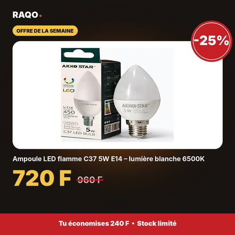 Ampoule LED flamme C37 5W E14 – lumière blanche 6500K | Akko Star - RAQO