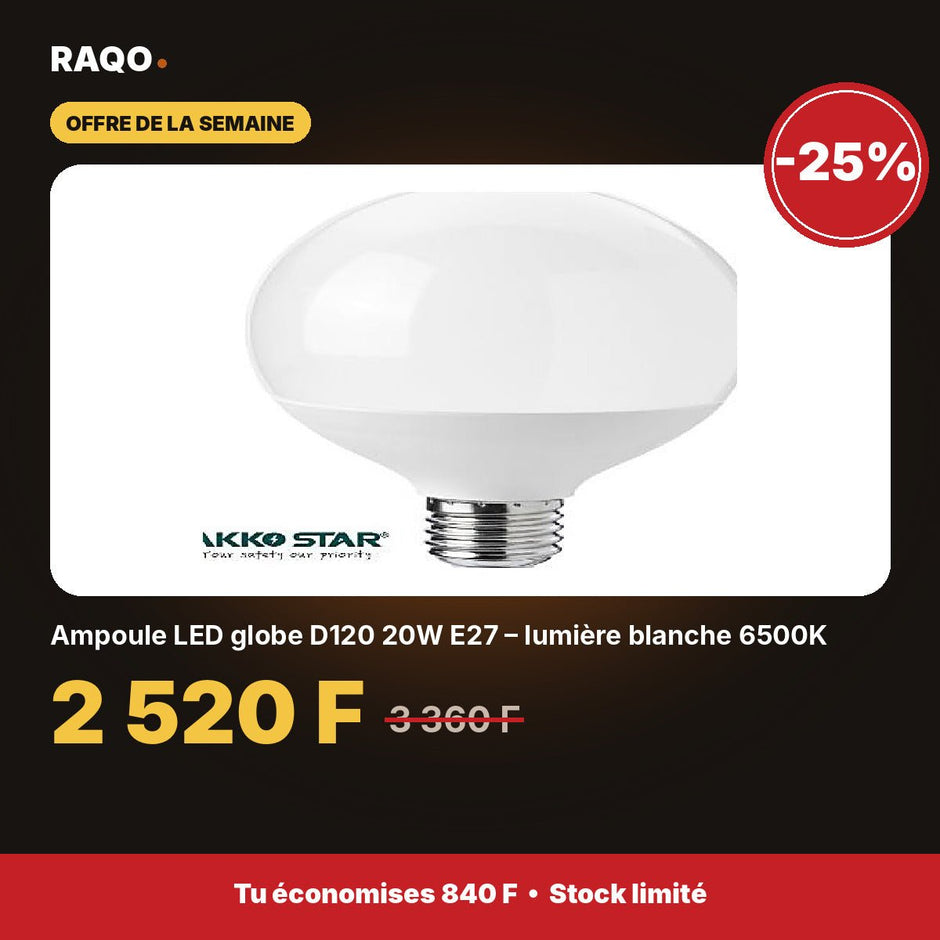 Ampoule LED globe D120 20W E27 – lumière blanche 6500K | Akko Star - RAQO