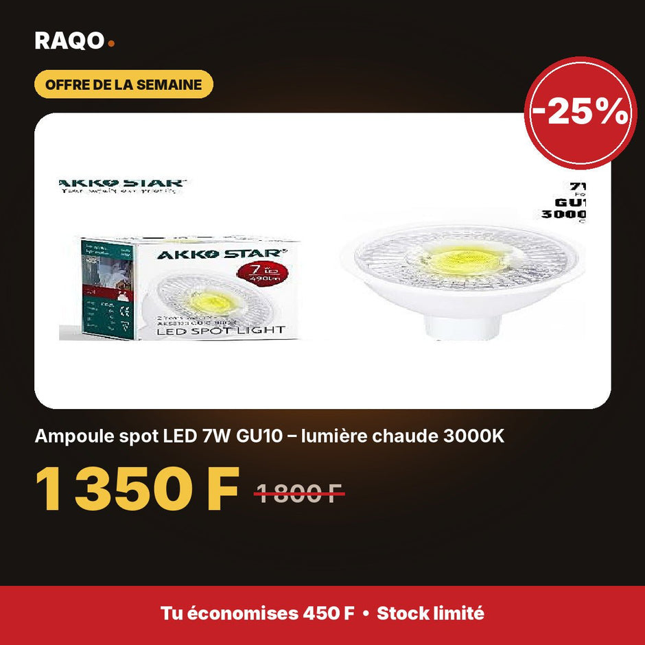 Ampoule spot LED 7W GU10 – lumière chaude 3000K | Akko Star - RAQO