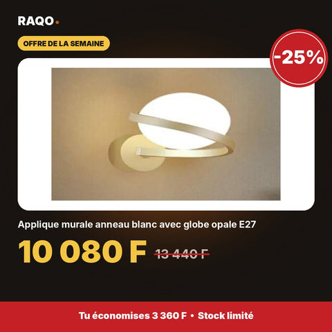 Applique murale anneau blanc avec globe opale E27 - RAQO