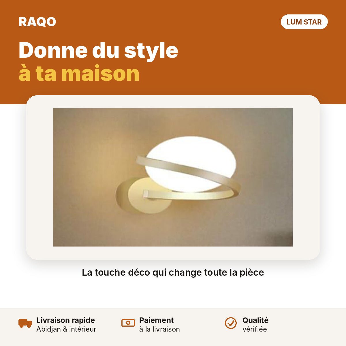 Applique murale anneau blanc avec globe opale E27 - RAQO