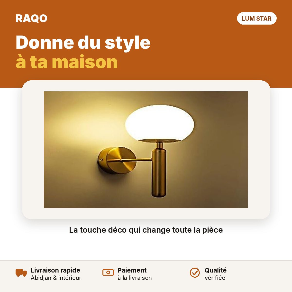 Applique murale cylindre doré avec globe opale E27 - RAQO