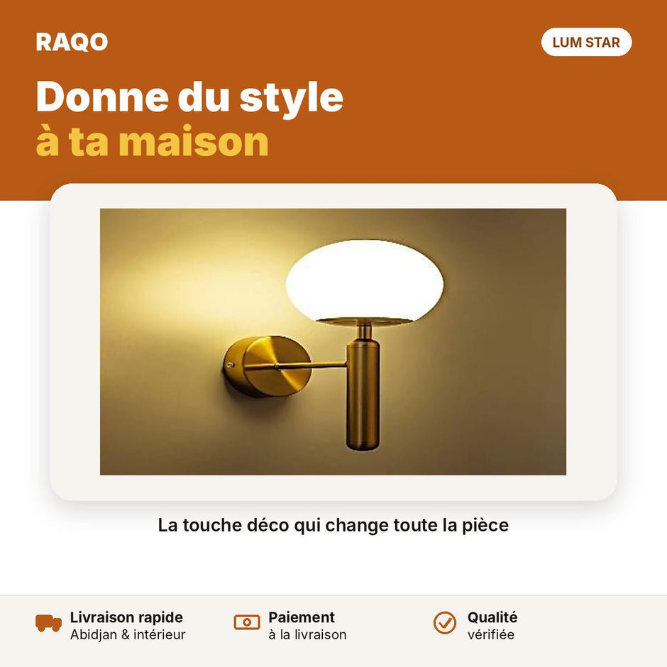 Applique murale cylindre doré avec globe opale E27 - RAQO