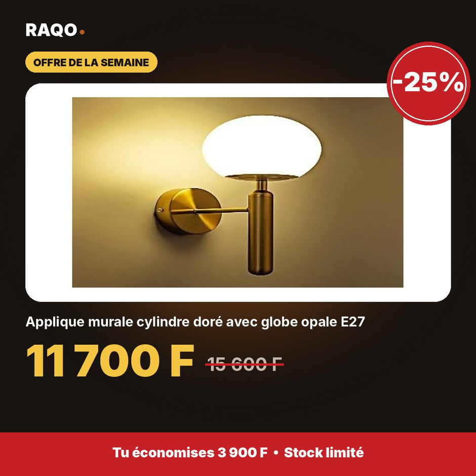 Applique murale cylindre doré avec globe opale E27 - RAQO