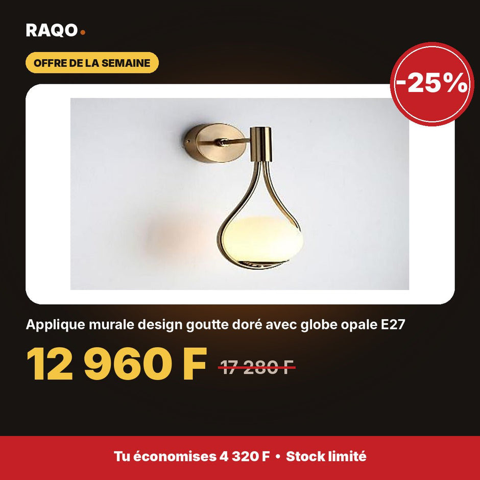 Applique murale design goutte doré avec globe opale E27 - RAQO