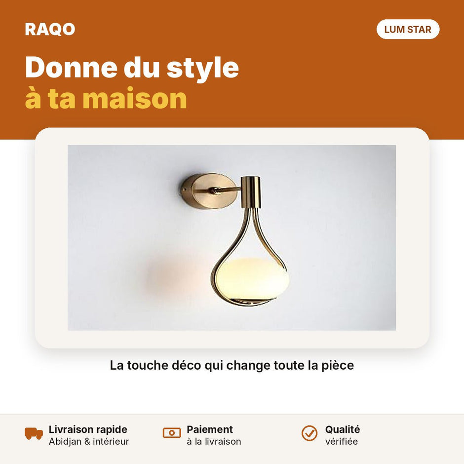 Applique murale design goutte doré avec globe opale E27 - RAQO